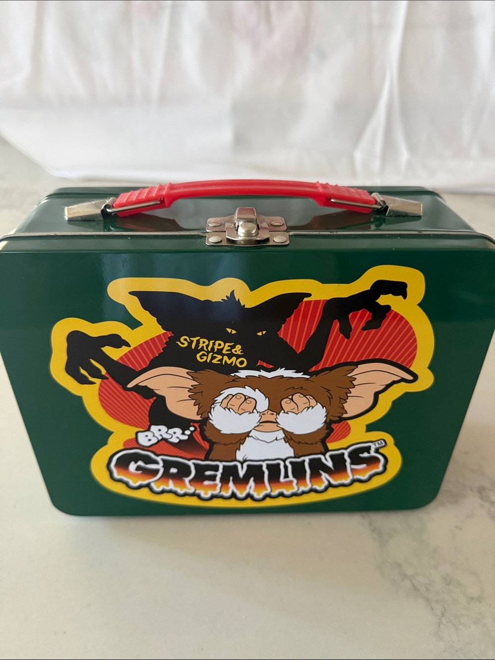 Gremlins Stripe & Gizmo Green Metal Lunchbox with Red Handle